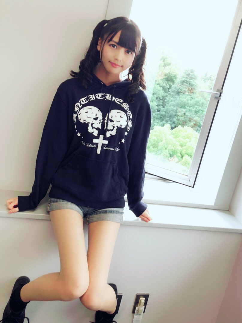 1girl, black_hair, photo_(medium), short_pants, tomizawa_eri, tree, twintails, window