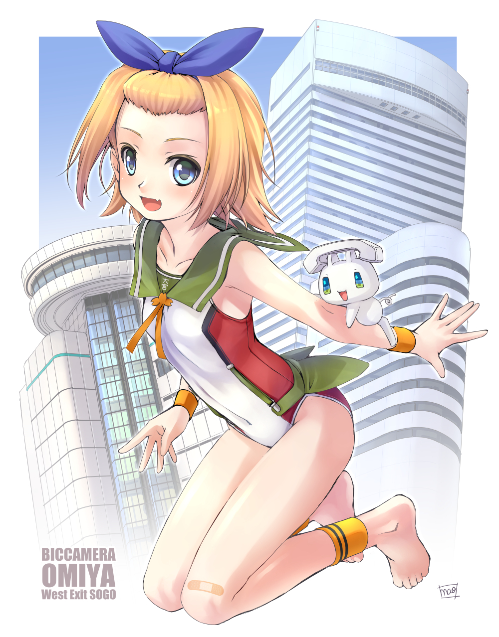 1girl, blue_eyes, building, highres, leotard, oomiya-tan, open_mouth, orange_hair