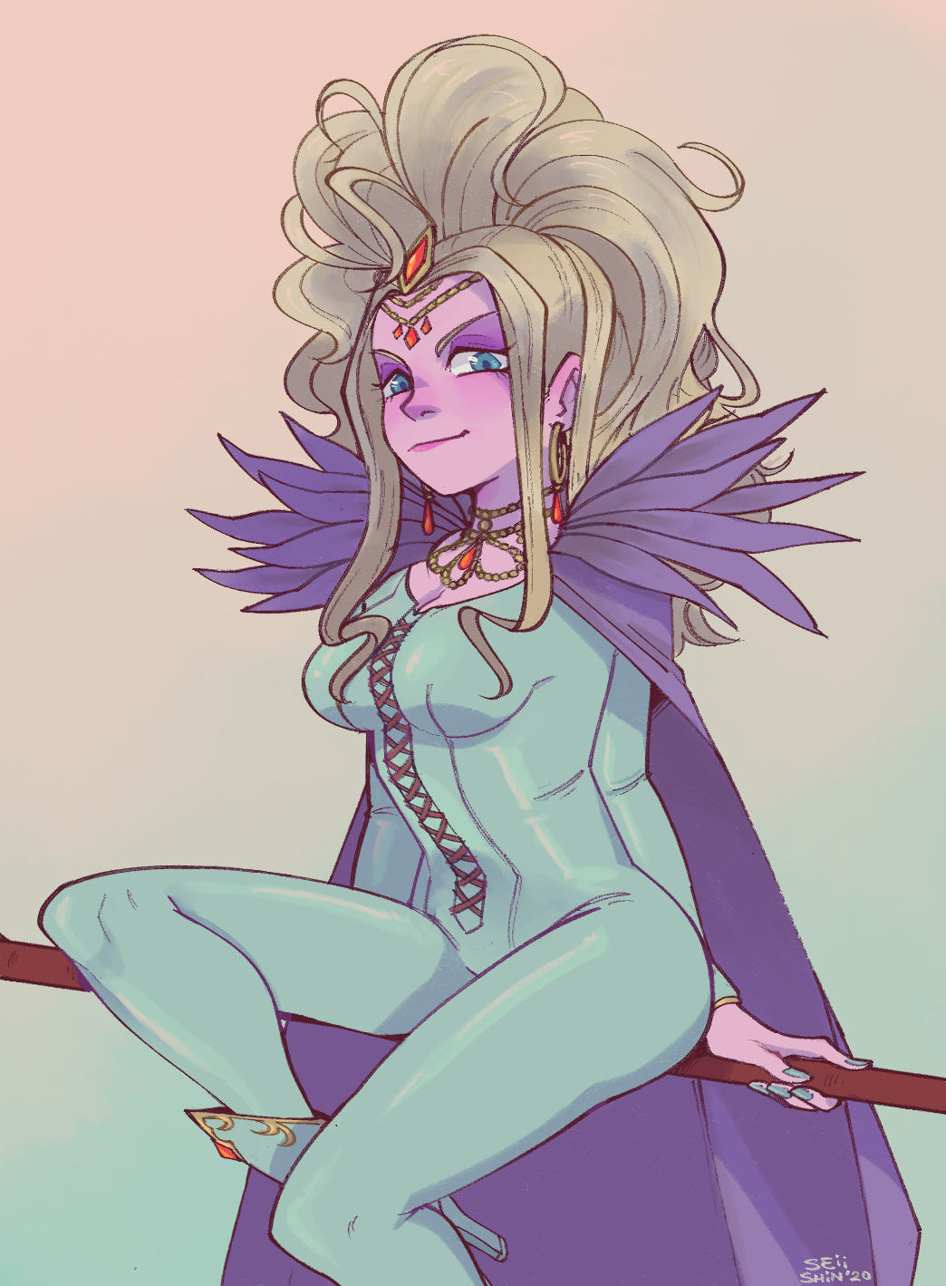 1girl, blue_eyes, blue_nails, boots, collar, colored_skin, dragon_quest, dragon_quest_xi