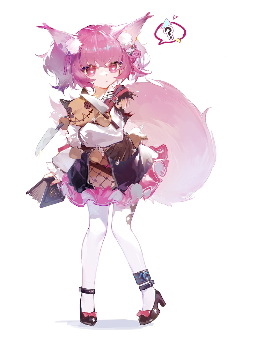 1girl, :<, ?, animal_ear_fluff, animal_ears, arknights, auuuie, black_shoes