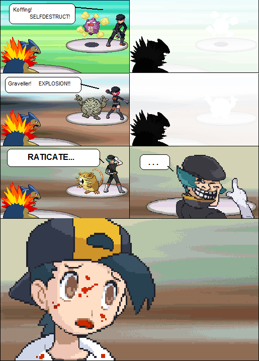 blood, comic, creepy, ethan_(pokemon), nintendo, pixel_art, pokemon, proton_(pokemon), team_rocket, troll_face