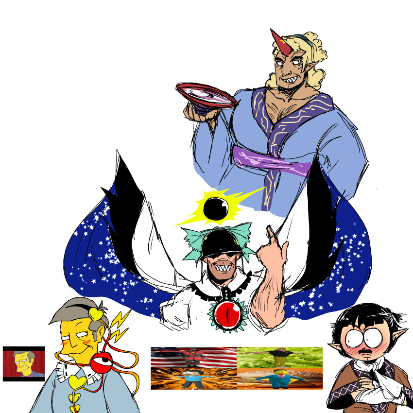 4boys, absurdres, angry, bad_id, bad_pixiv_id, black_hair, blonde_hair, bow