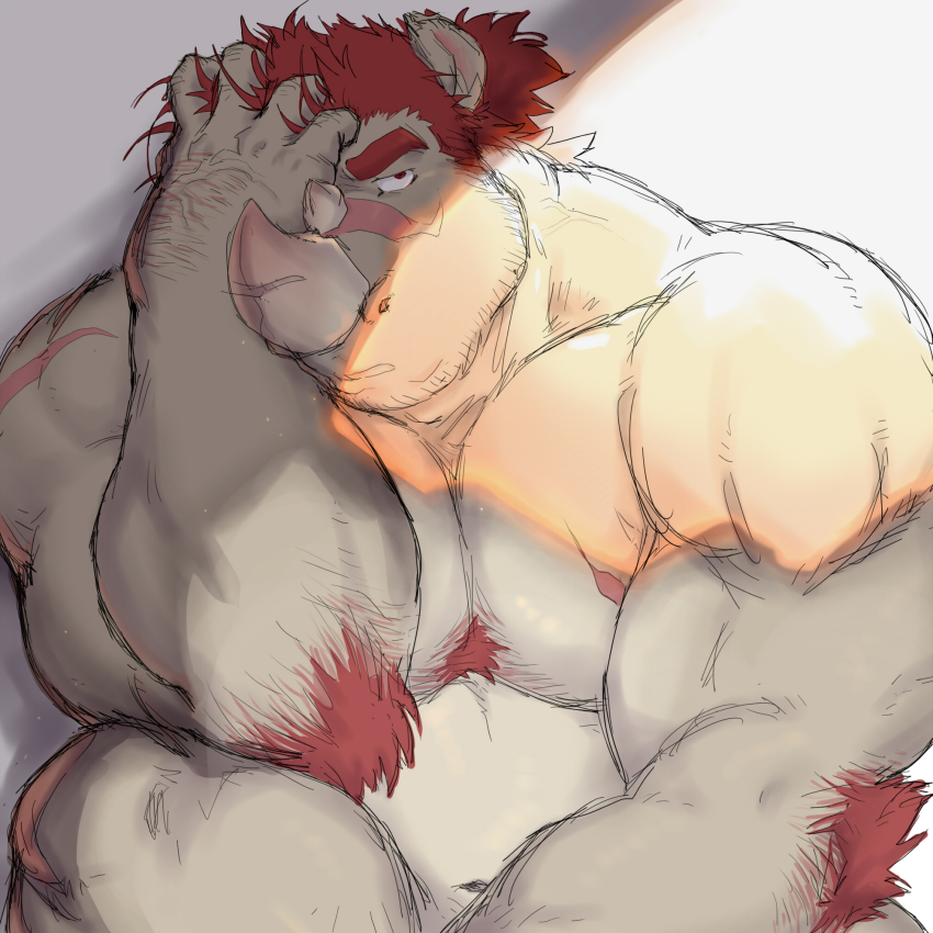 1boy, arm_hair, bara, beard, belly, body_fur, body_hair, borrowed_character