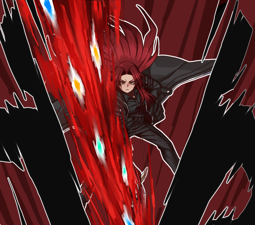 1girl, 1other, absurdres, b2k, black_coat, blue_eyes, closed_mouth, coat