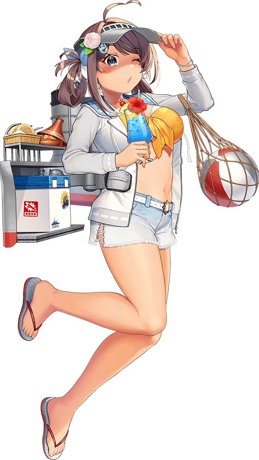 1girl, ahoge, akasaka_yuzu, bag, ball, beachball, belt, bikini