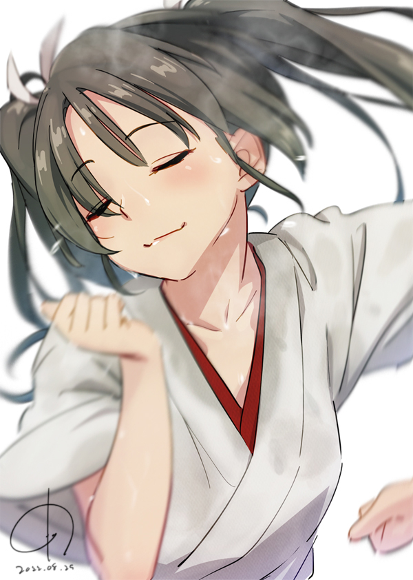 1girl, 4690_(tkpbsk), blush, closed_mouth, collarbone, commentary_request, dancing, dated