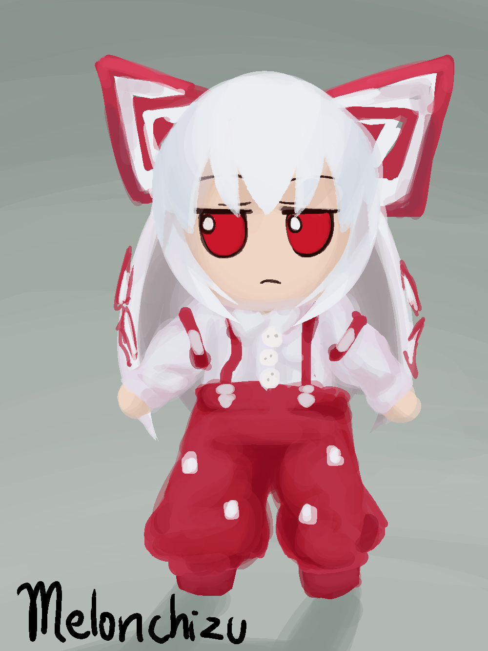 artist_name, bad_id, bad_pixiv_id, bow, frown, fujiwara_no_mokou, fumo_(doll), hair_between_eyes