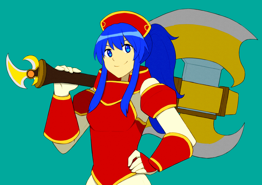 1girl, absurdres, armads_(fire_emblem), armor, axe, blue_eyes, blue_hair, fire_emblem