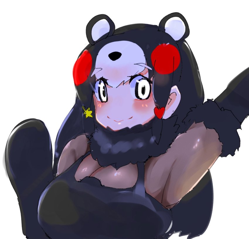 100maru, black_dress, black_gloves, black_hair, chibi_kumamon_(kemono_friends), dress, gloves, highres