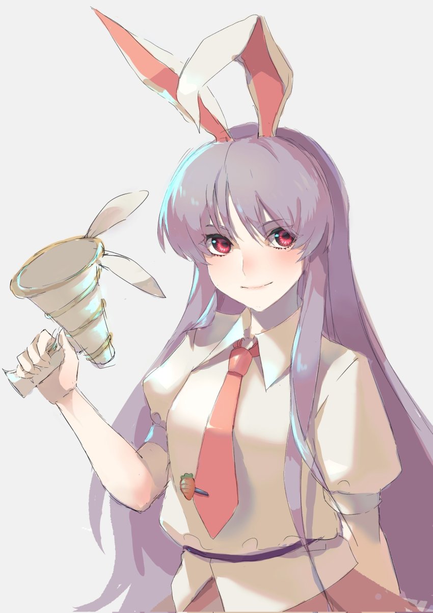 1girl, animal_ears, grey_background, highres, long_hair, lunatic_gun, miton_(vvse5752), necktie