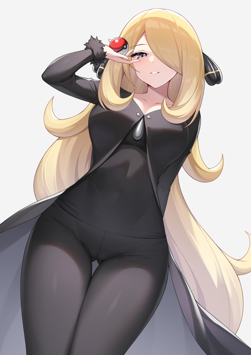 1girl, absurdres, black_coat, black_pants, black_shirt, blonde_hair, breasts, coat