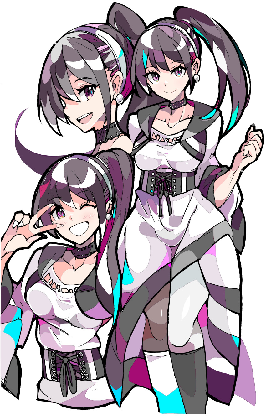 1girl, :d, absurdres, asymmetrical_footwear, asymmetrical_legwear, black_footwear, boots, breasts