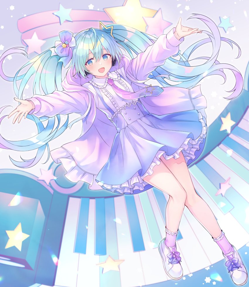 1girl, absurdres, aqua_hair, blue_eyes, commentary_request, digital_stars_miku, digital_stars_miku_(2021), e_(eokiba)