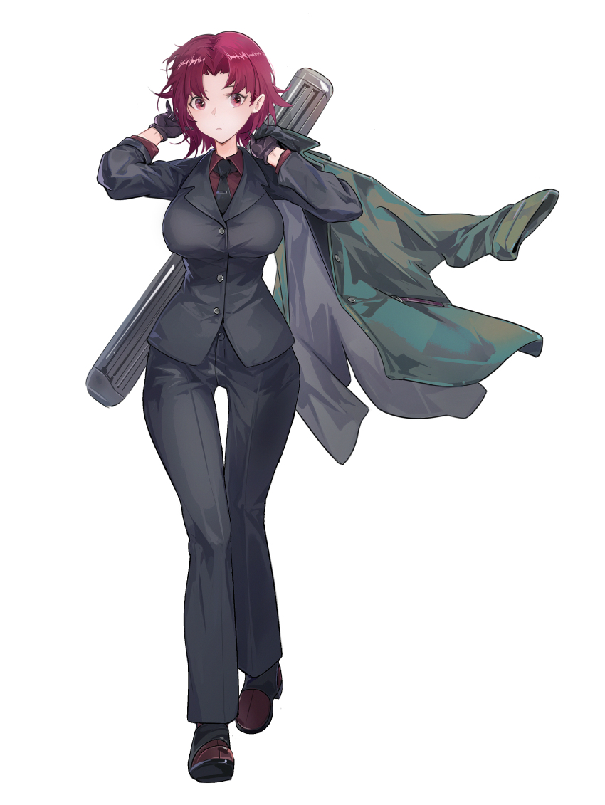 1girl, absurdres, bazett_fraga_mcremitz, black_gloves, black_jacket, black_necktie, black_pants, black_suit
