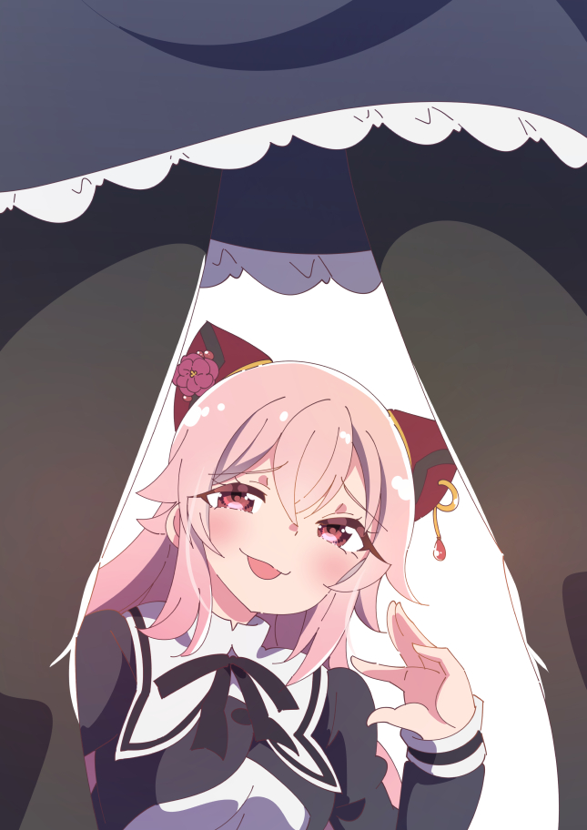 2girls, :3, assault_lily, between_legs, black_ribbon, black_skirt, blush, breasts, brown_pantyhose, buttons, commentary, cropped_jacket, endou_araya, frilled_skirt, frills, hair_between_eyes, hairpods, hand_up, honkawa_works, juliet_sleeves, long_hair, long_sleeves, looking_at_another, medium_breasts, miniskirt, multiple_girls, neck_ribbon, open_mouth, pantyhose, pink_eyes, pink_hair, puffy_sleeves, raised_eyebrows, ribbon, school_uniform, shirt, sidelocks, simple_background, skirt, smile, solo_focus, standing, tanaka_ichi, upper_body, upskirt, view_between_legs, white_background, white_shirt, yuri, yurigaoka_girls_academy_school_uniform