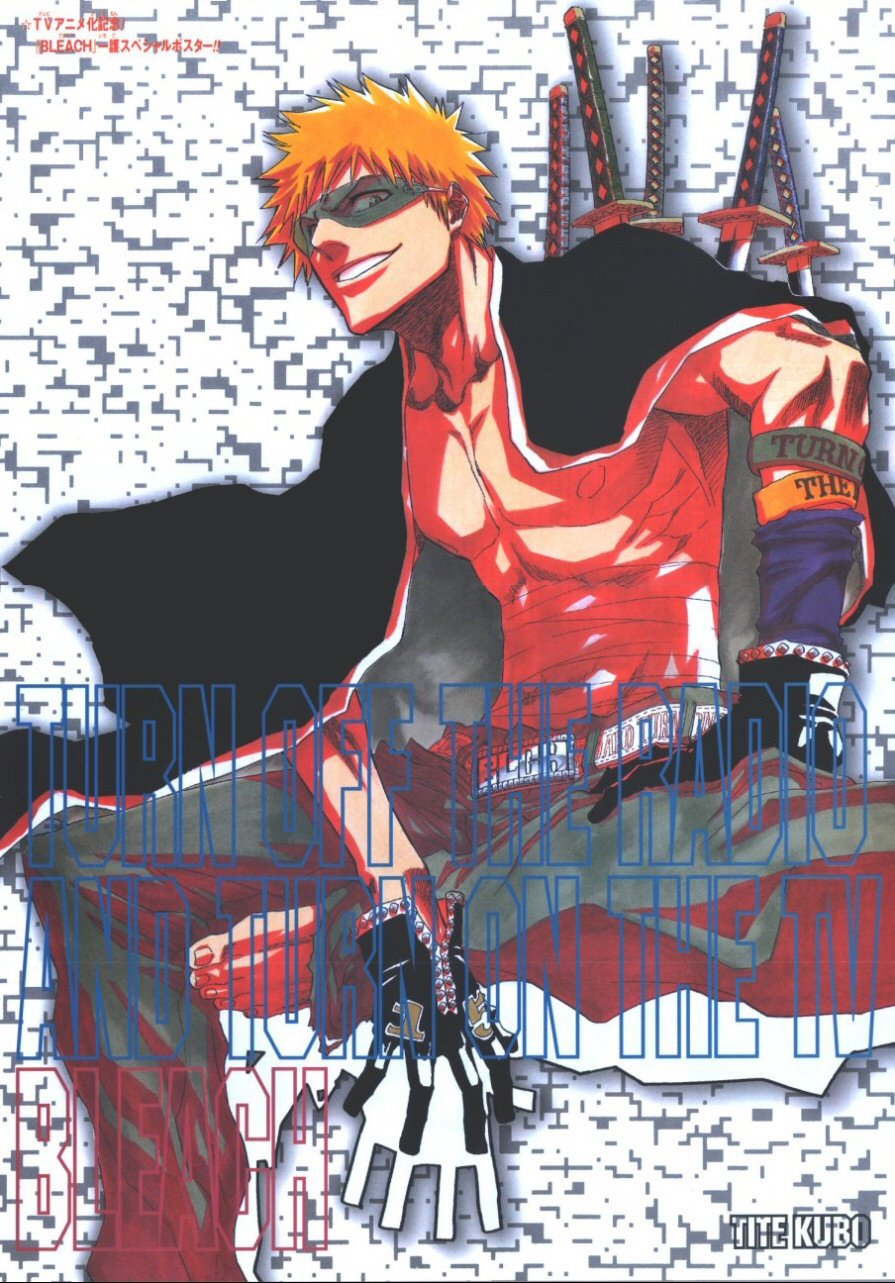 bleach, cleaned, highres, jacket, kubo_tite, kurosaki_ichigo, male_focus, sunglasses, sword, weapon, wrap-around_shades