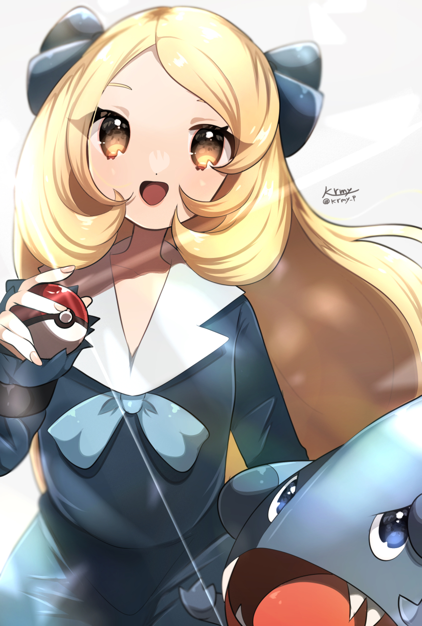 1girl, :d, absurdres, aged_down, blonde_hair, blue_bow, blue_dress, bow