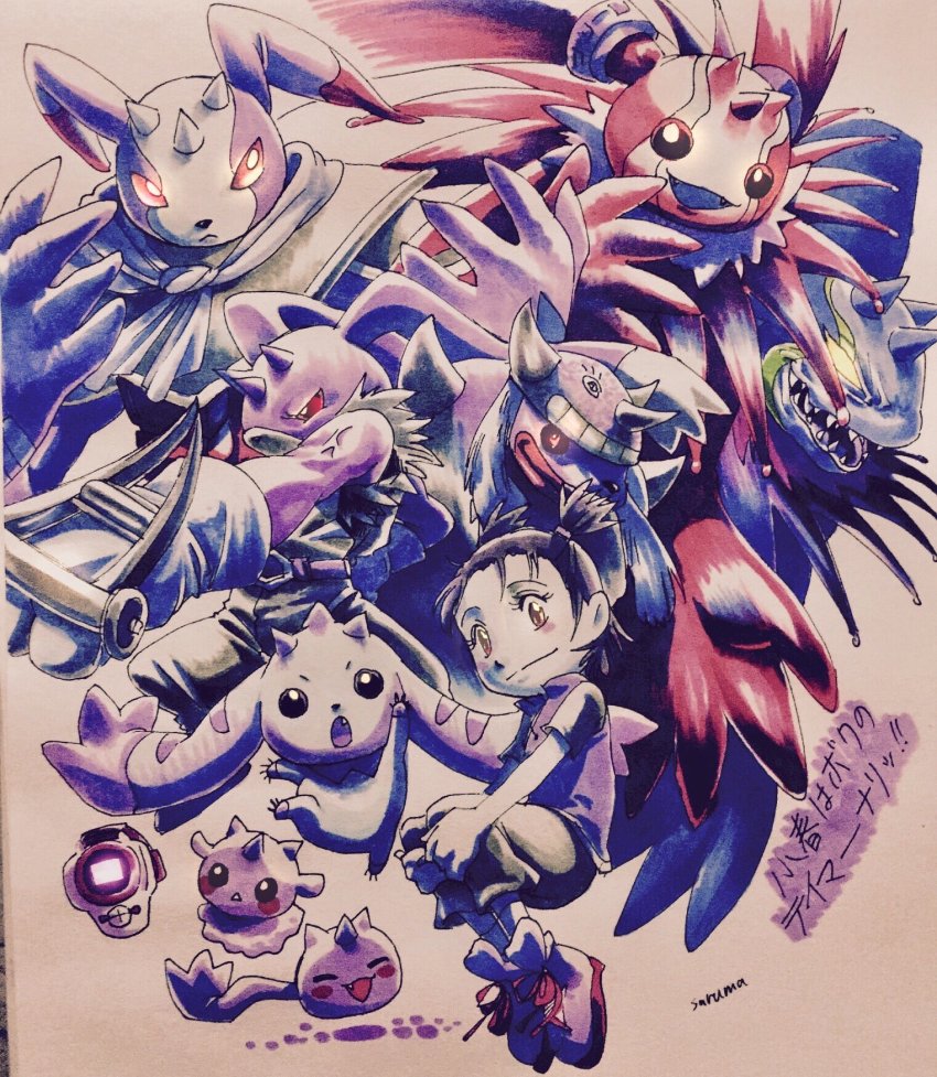 1girl, andiramon_(deva), blush, cherubimon, cherubimon_(vice), cherubimon_(virtue), chocomon, cocomon