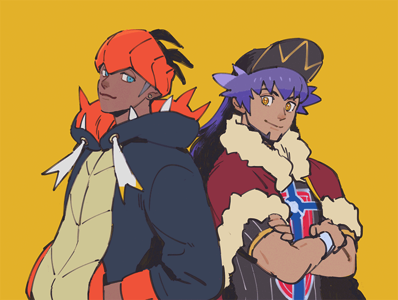 2boys, baseball_cap, black_hair, black_hoodie, cape, champion_uniform, closed_mouth, commentary_request