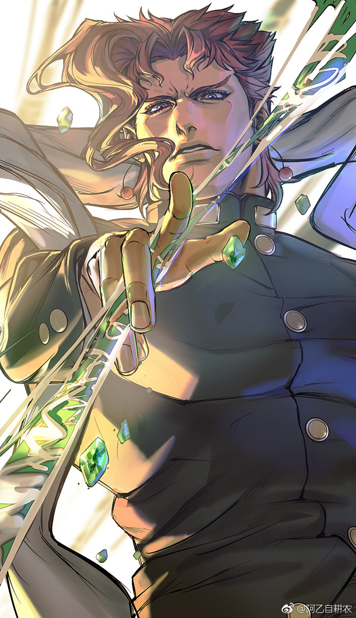 1boy, chinese_commentary, earrings, foreshortening, gakuran, gem, gochary1212, green_gem