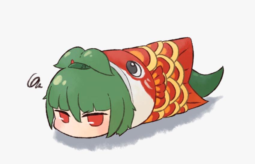 1other, adagumo_no_saragimaru, androgynous, annoyed, commentary_request, green_hair, koinobori, len'en