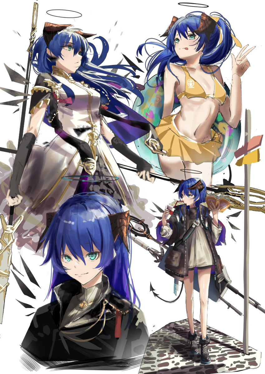 1girl, absurdres, alternate_costume, aqua_eyes, arknights, bikini, black_gloves, black_jacket