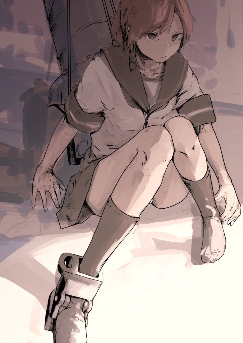 1girl, black_sailor_collar, black_skirt, brown_eyes, brown_hair, commentary_request, highres, kantai_collection