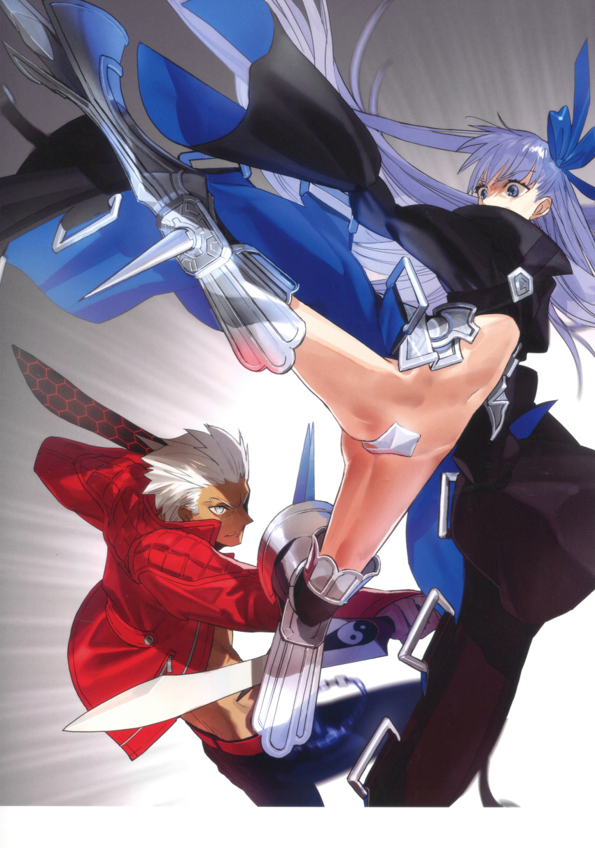 absurdres, archer_(cool_and_wild)_(fate), archer_(fate), c-string, dark-skinned_male, dark_skin, fate/extra, fate/extra_ccc, fate_(series), highres, long_hair, meltryllis_(fate), official_art, scan, strapless_bottom, tagme, thighs, very_long_hair, wada_arco