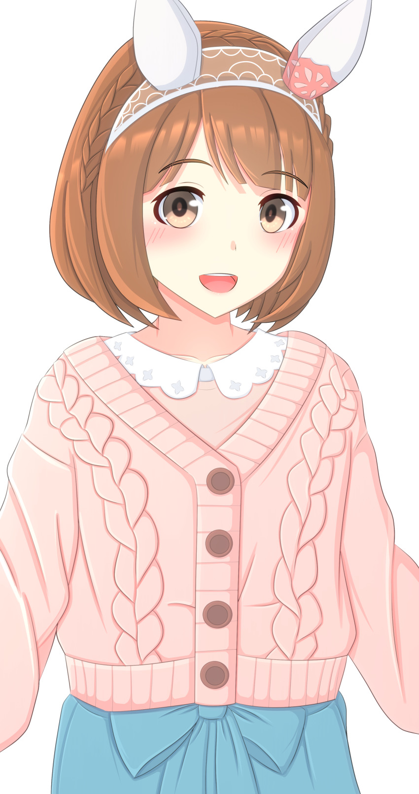 1girl, absurdres, alternate_costume, animal_ears, brown_eyes, brown_hair, casual, collarbone