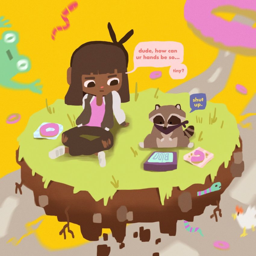 bk_(donut_county), dark_skin, donut_county, donut, food, highres, mira_(donut_county), raccoon