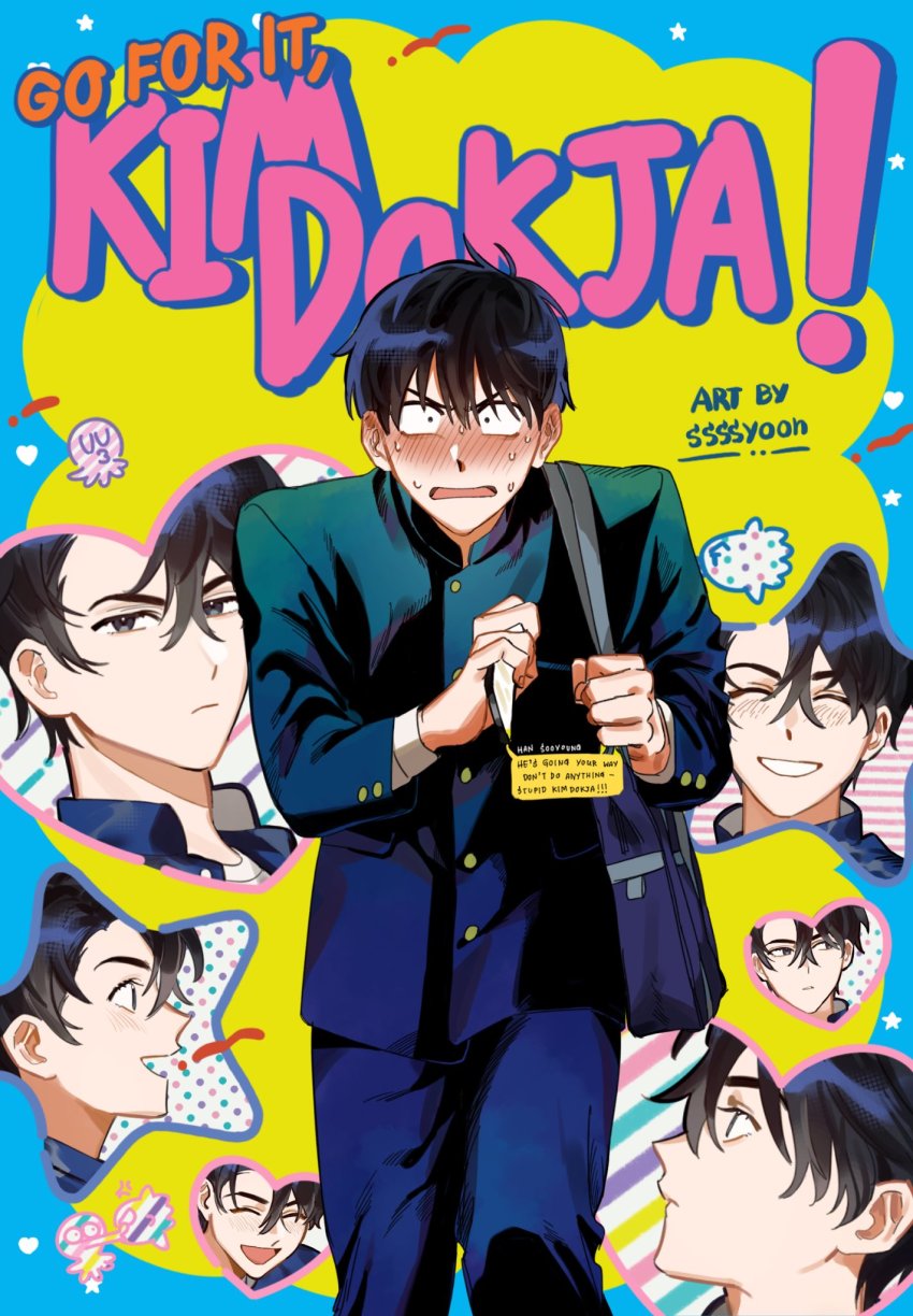 2boys, alternate_costume, artist_name, bag, black_bag, black_hair, black_jacket, black_pants