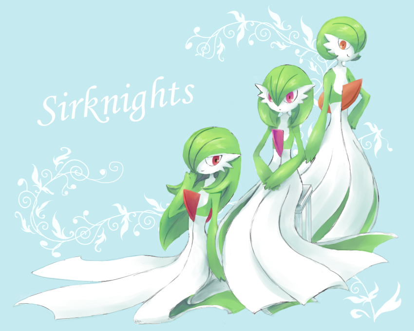 3girls, alternate_hair_length, alternate_hairstyle, arm_at_side, blue_background, bob_cut, character_name, closed_mouth