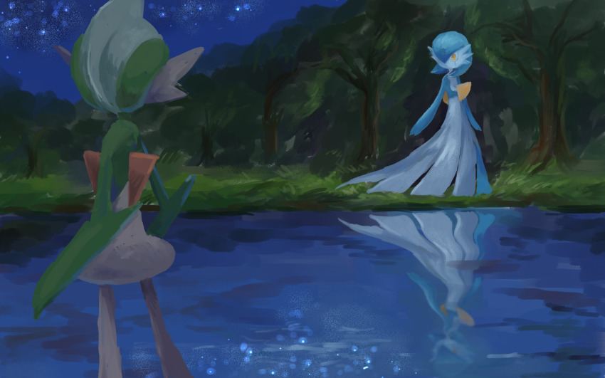 1boy, 1girl, alternate_color, arms_at_sides, blue_hair, blue_skin, blue_sky, bob_cut