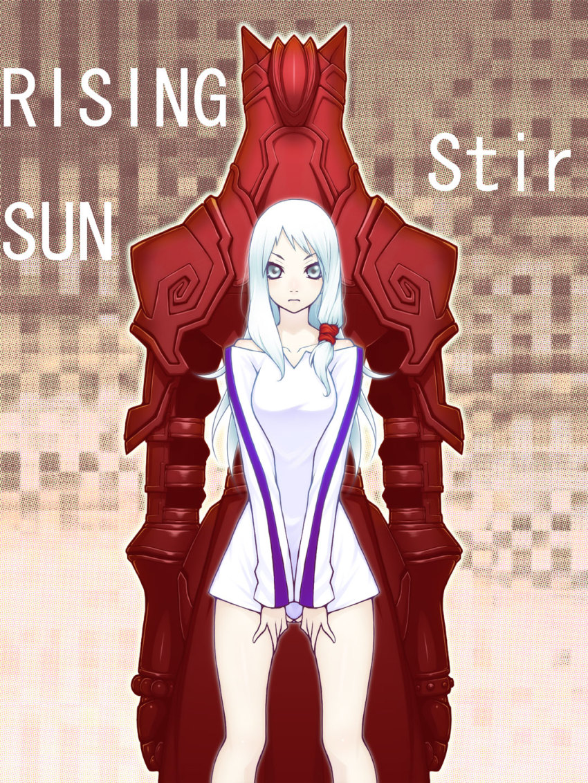 1boy, 1girl, armor, arms_at_sides, artist_request, asymmetrical_hair, bad_id, bad_pixiv_id