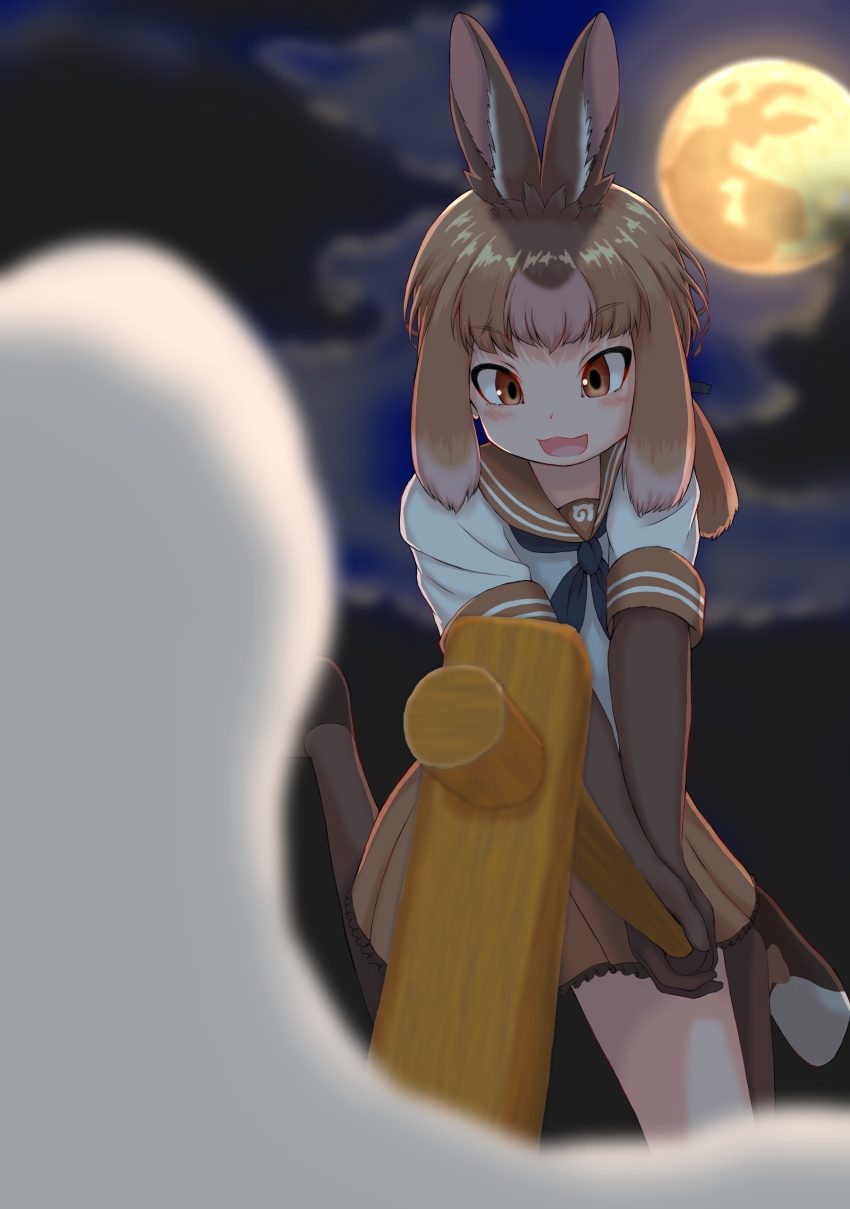 1girl, absurdres, animal_ears, baroy_baroro, blue_neckerchief, brown_eyes, brown_gloves, brown_hair