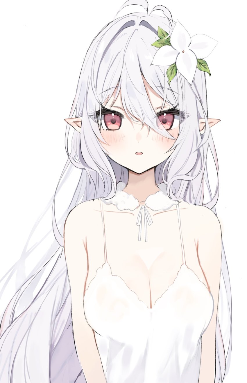 1girl, aged_up, alternate_breast_size, alternate_hair_length, alternate_hairstyle, antenna_hair, bare_shoulders, blush