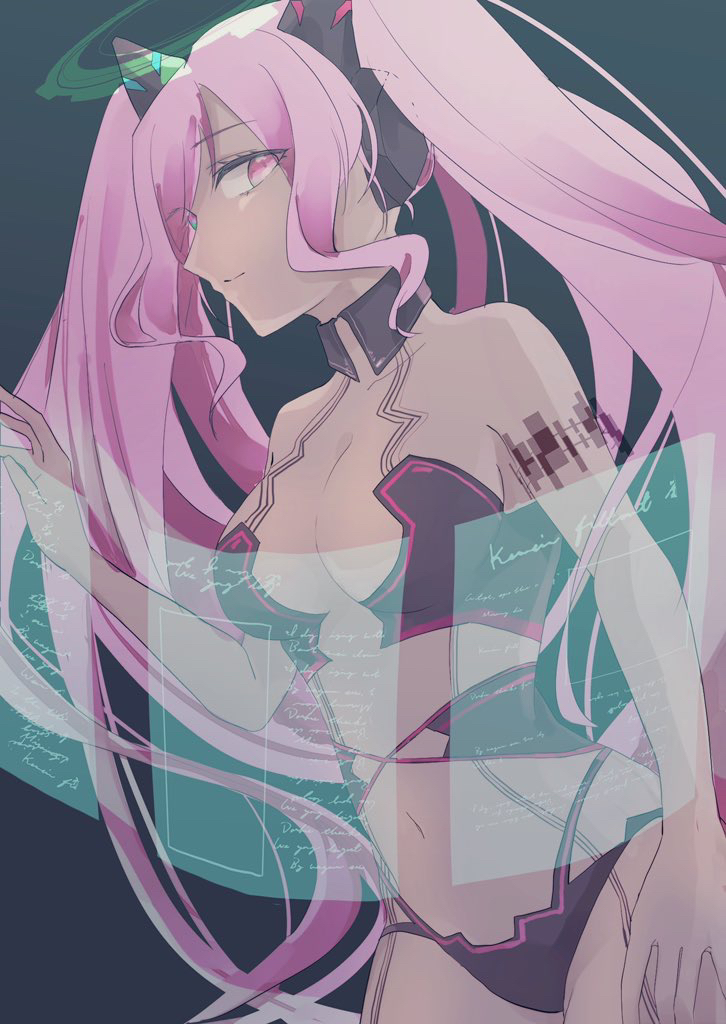 1girl, bemani, bikini, black_bikini, black_collar, breasts, collar, detached_collar