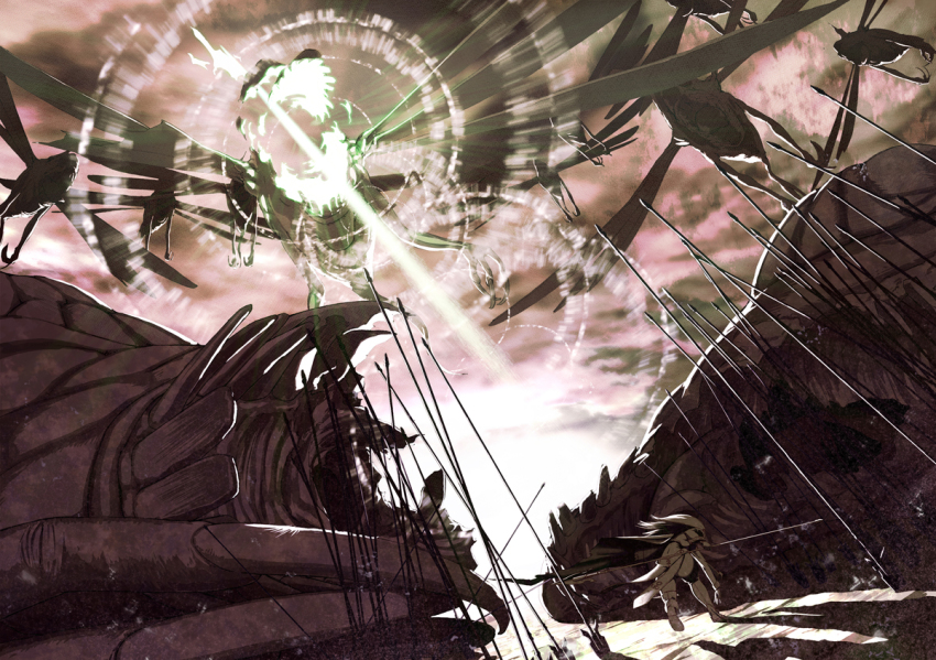 action, armor, battle, battlefield, fantasy, field_of_blades, impaled, javelin_(spear)