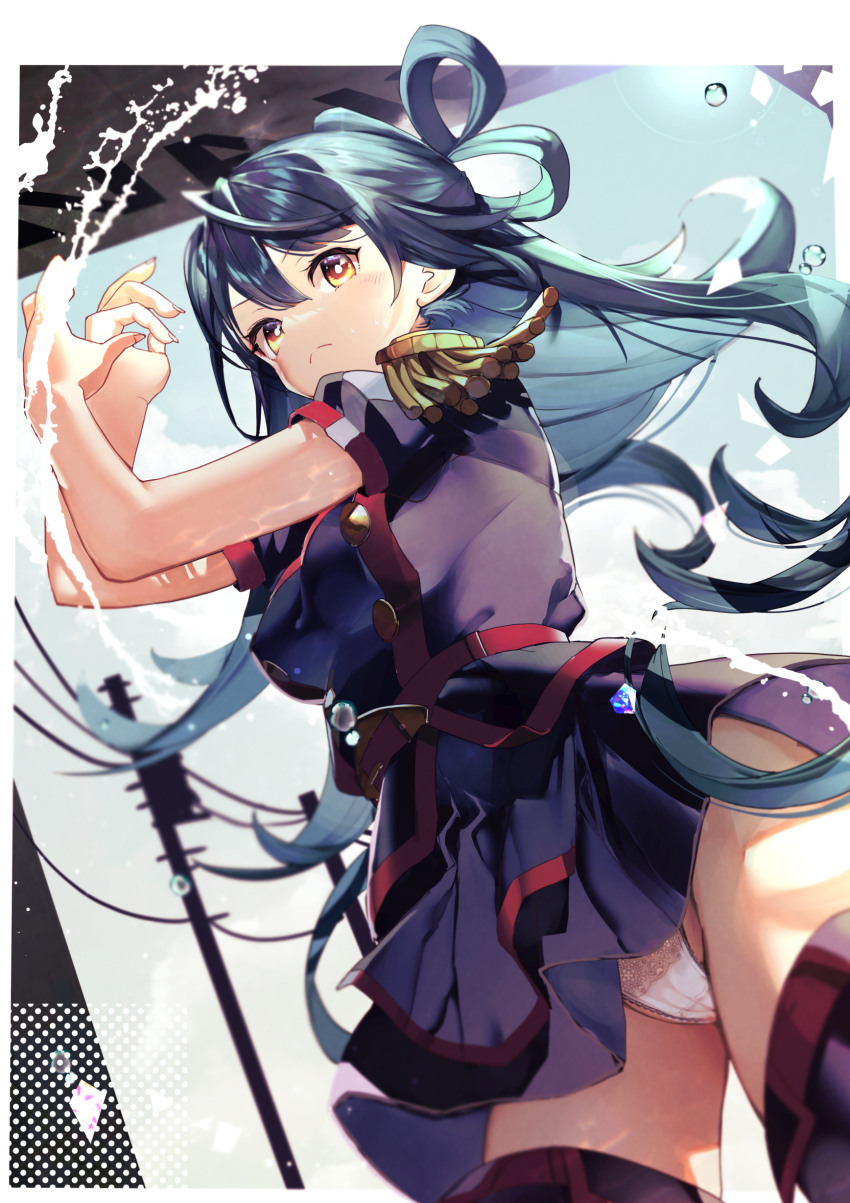 1girl, absurdres, azuma_himari_(mato_seihei_no_slave), blue_hair, blush, breasts, cameltoe, dress