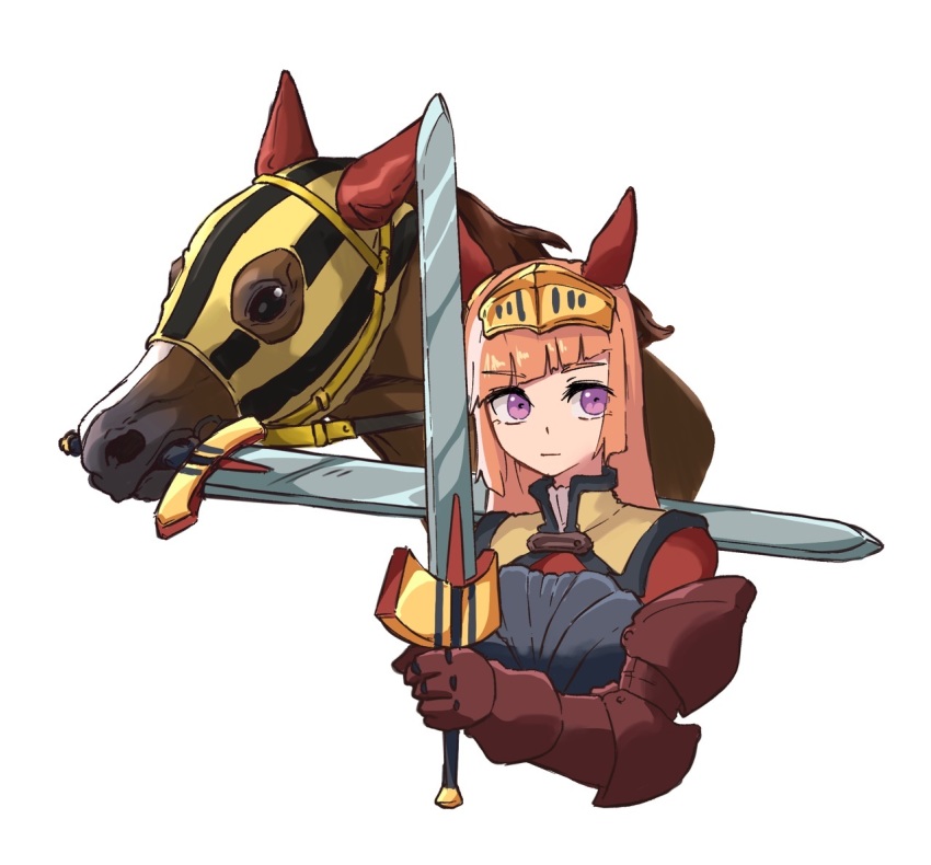 1girl, animal_ears, arm_guards, armor, breastplate, creature_and_personification, durandal_(racehorse), ear_covers