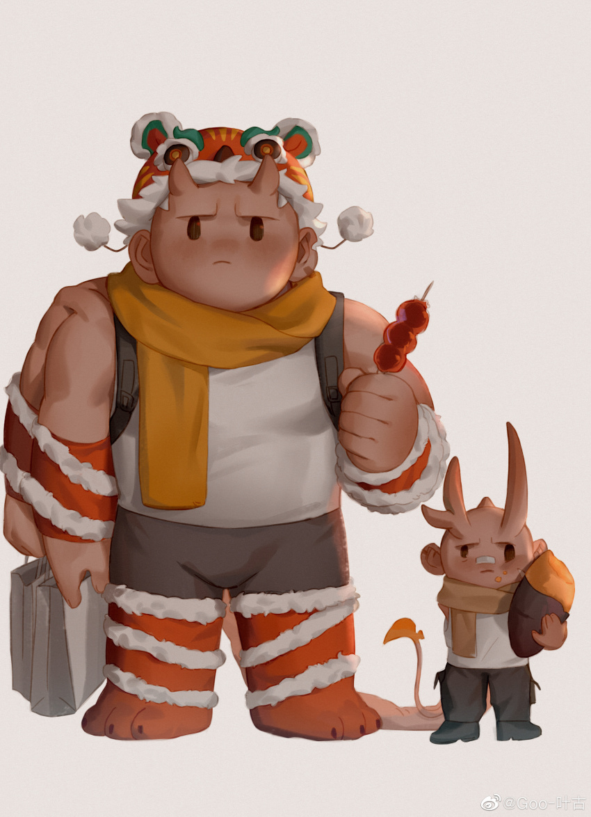 2boys, absurdres, bag, bald, bandaid, bandaid_on_face, bandaid_on_nose, bara