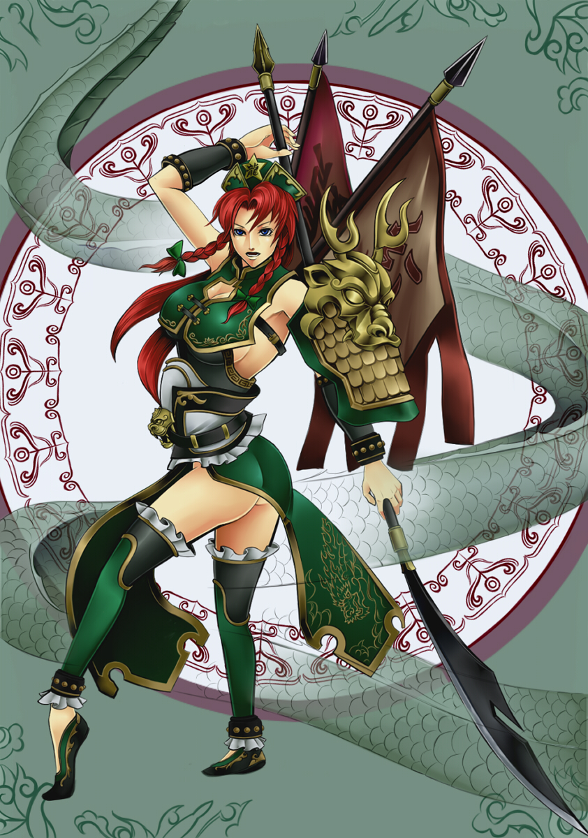 1girl, armor, blue_eyes, braid, breasts, chinese_clothes, ex-meiling, female_focus