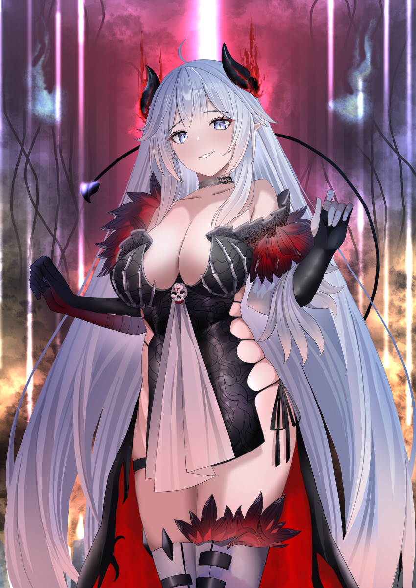 1girl, absurdres, ahoge, asymmetrical_gloves, asymmetrical_legwear, bare_shoulders, blush, bodycon