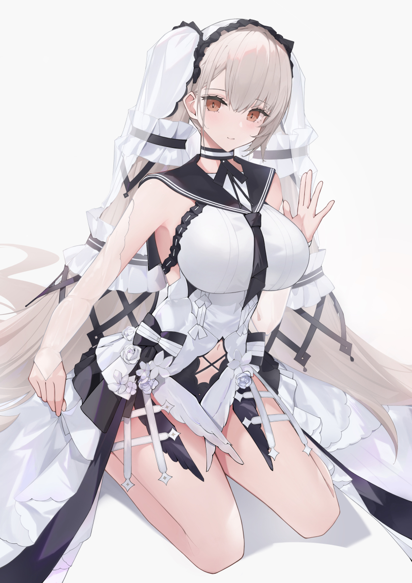 1girl, absurdly_long_hair, absurdres, azur_lane, black_choker, black_neckerchief, black_sailor_collar, breasts