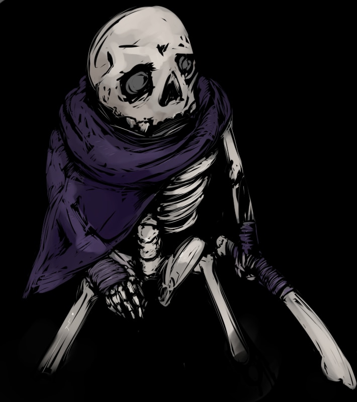 bone, cape, glowing, purple_cape, skeleton, skul:_the_hero_slayer
