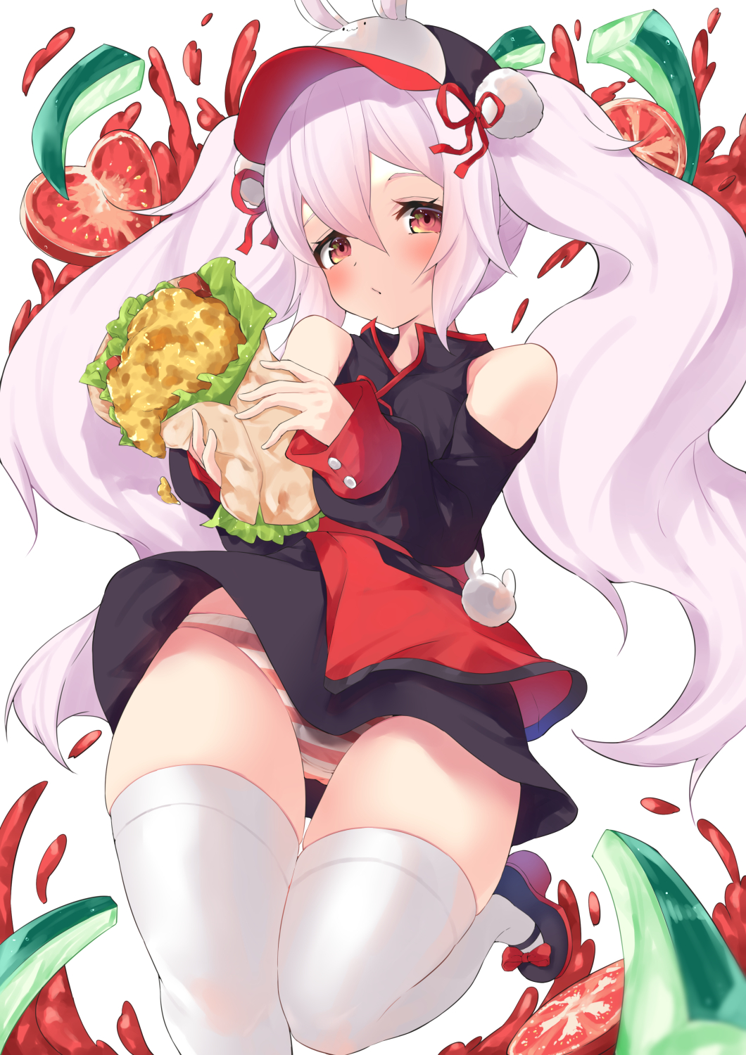 1girl, animal_ears, animal_hat, apron, azur_lane, baseball_cap, chicken_wrap, clothing_cutout