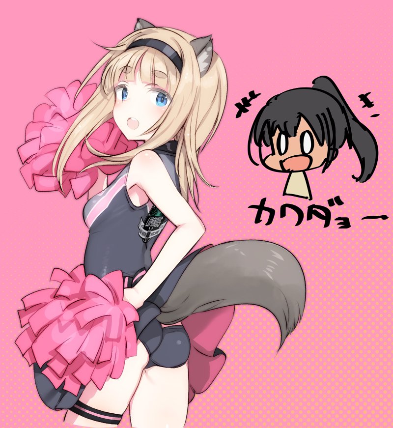 2girls, animal_ear_fluff, animal_ears, ass, black_dress, black_hair, black_panties, blue_eyes