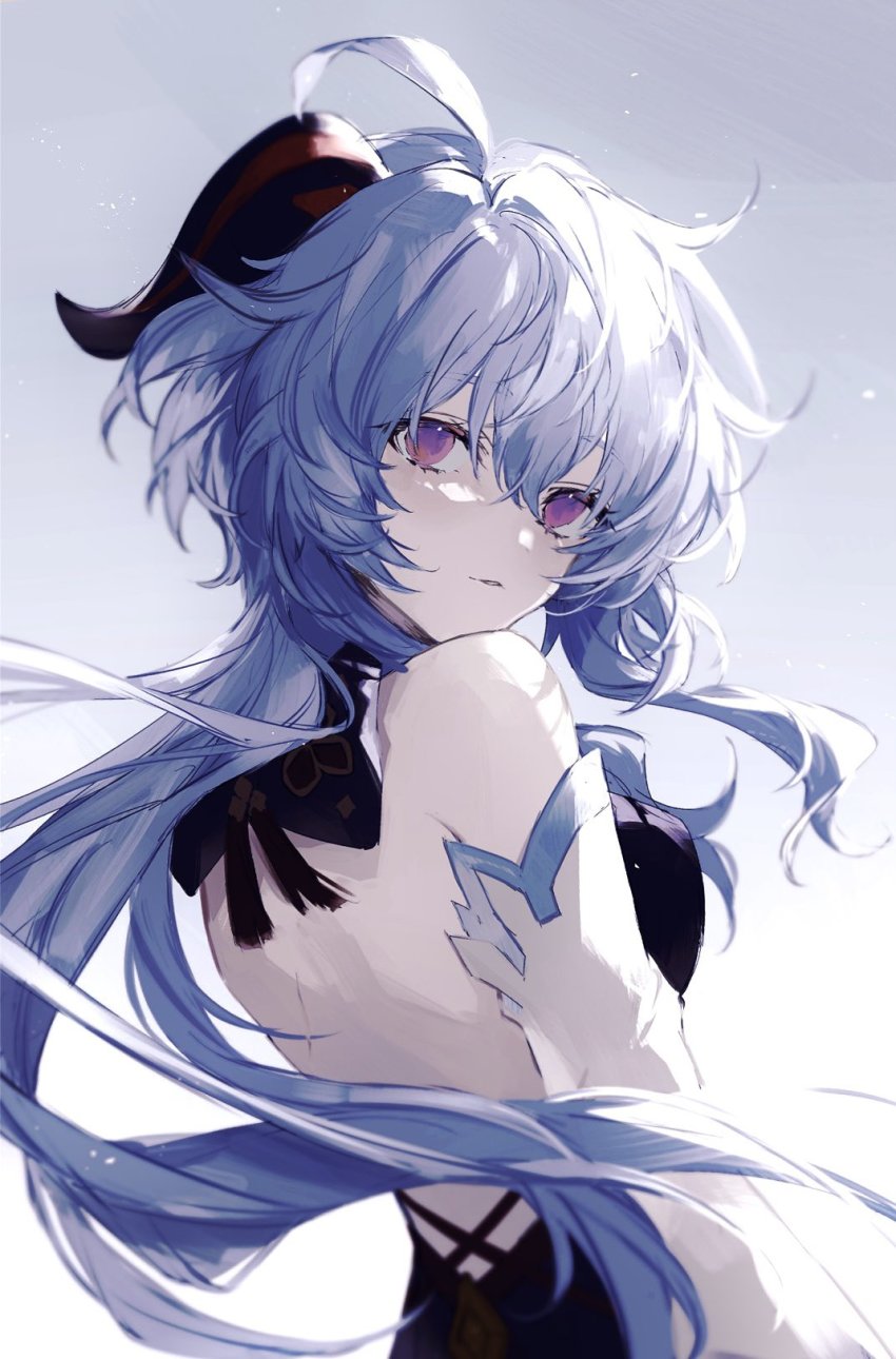 1girl, ahoge, aqua_background, armpit_crease, back, back_bow, backlighting, bare_shoulders