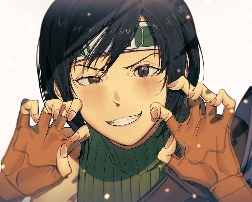 1girl, absurdres, armor, black_hair, blush, brown_eyes, clenched_hand, close-up