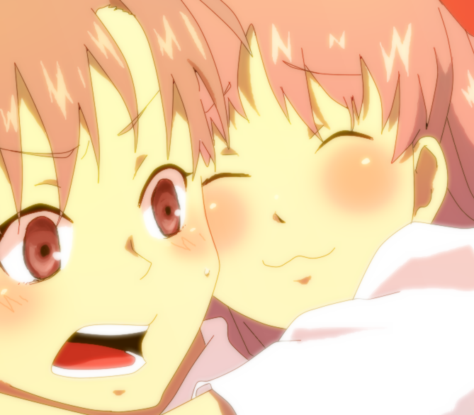 2girls, bad_id, bad_pixiv_id, brown_eyes, brown_hair, close-up, closed_eyes, female_focus